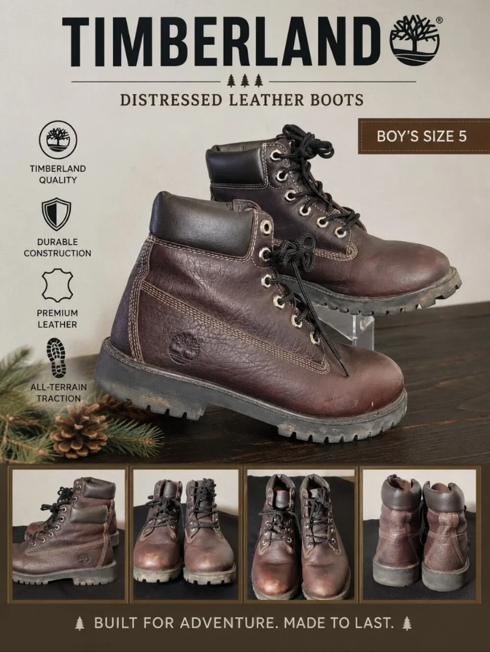 TIMBERLAND Boy's 5 Distressed Leather Boots